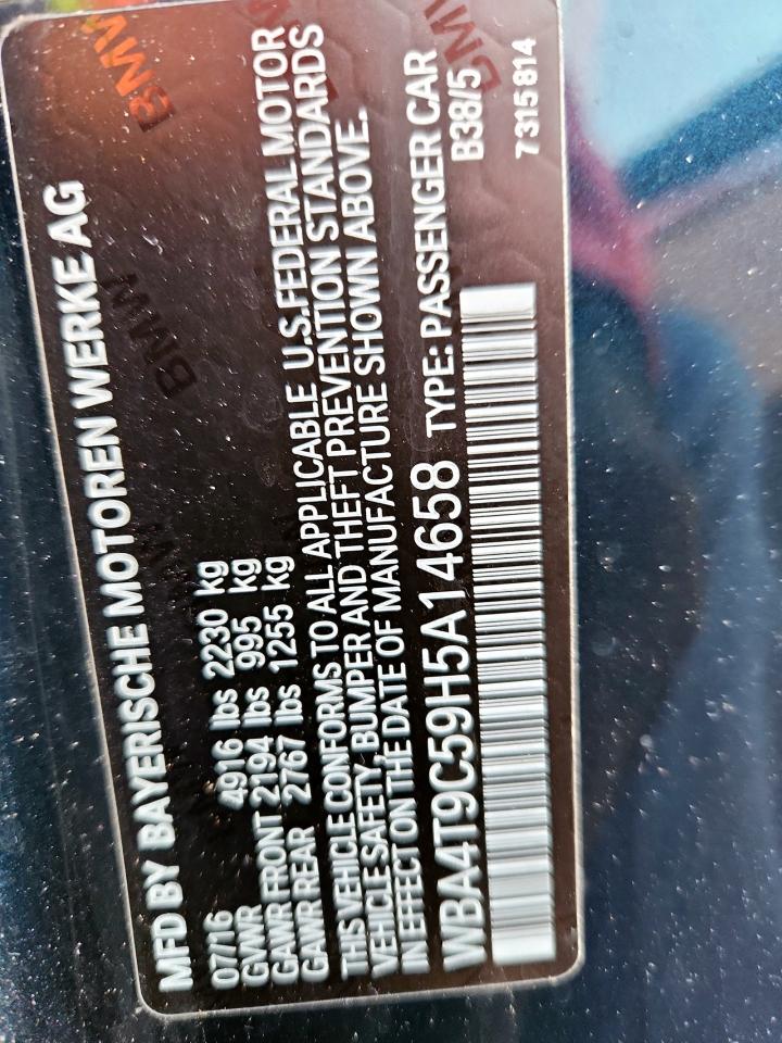 2017 BMW 440I VIN: WBA4T9C59H5A14658 Lot: 91716665
