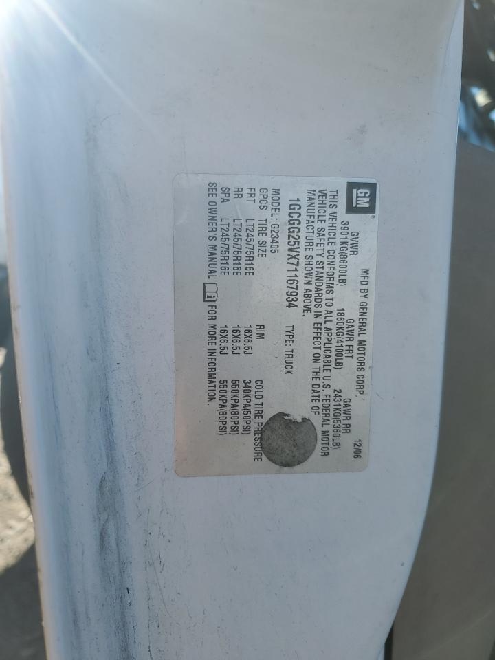 2007 Chevrolet Express G2500 VIN: 1GCGG25VX71167934 Lot: 90978815