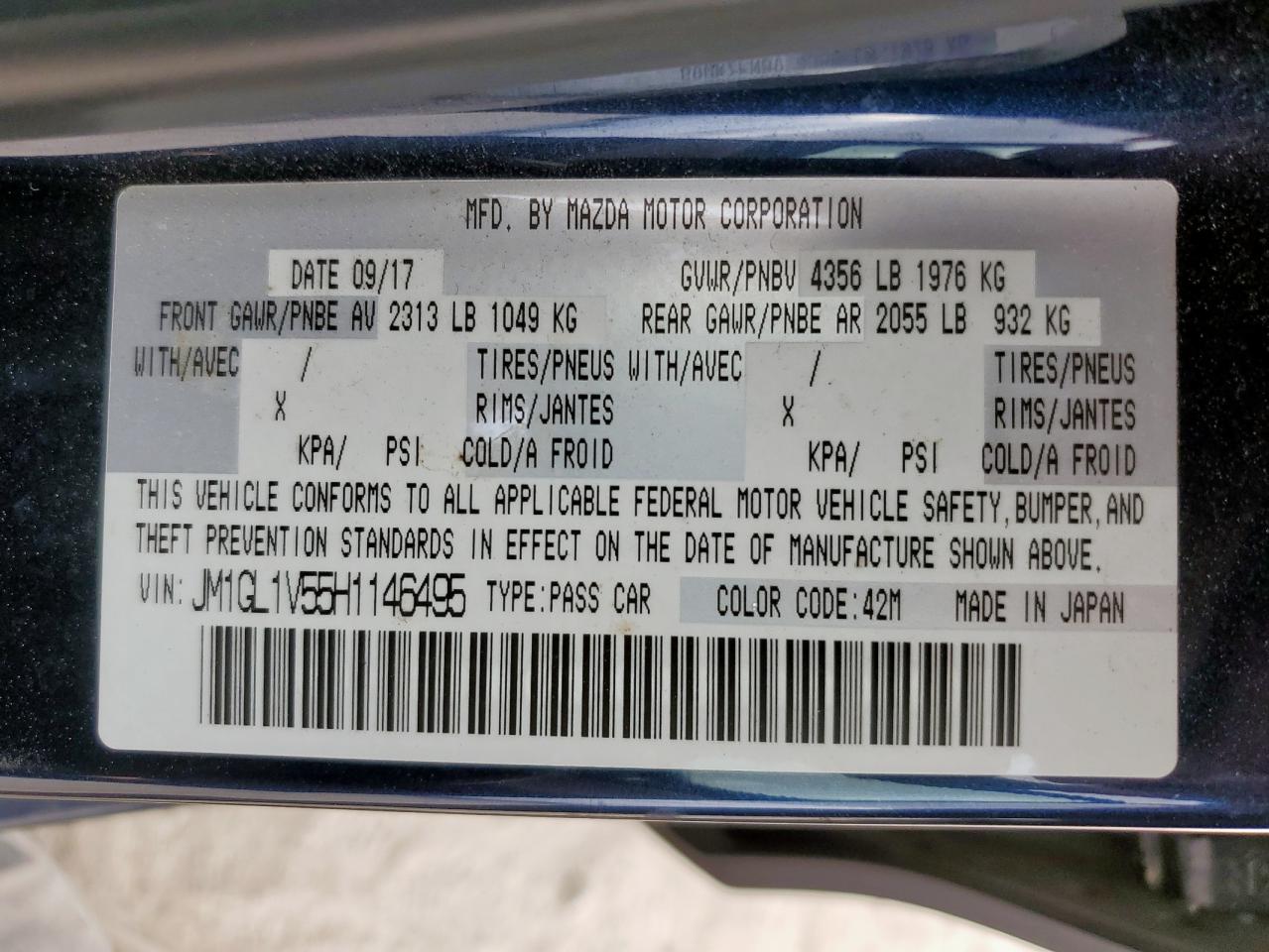 2017 Mazda 6 Touring VIN: JM1GL1V55H1146495 Lot: 93202215