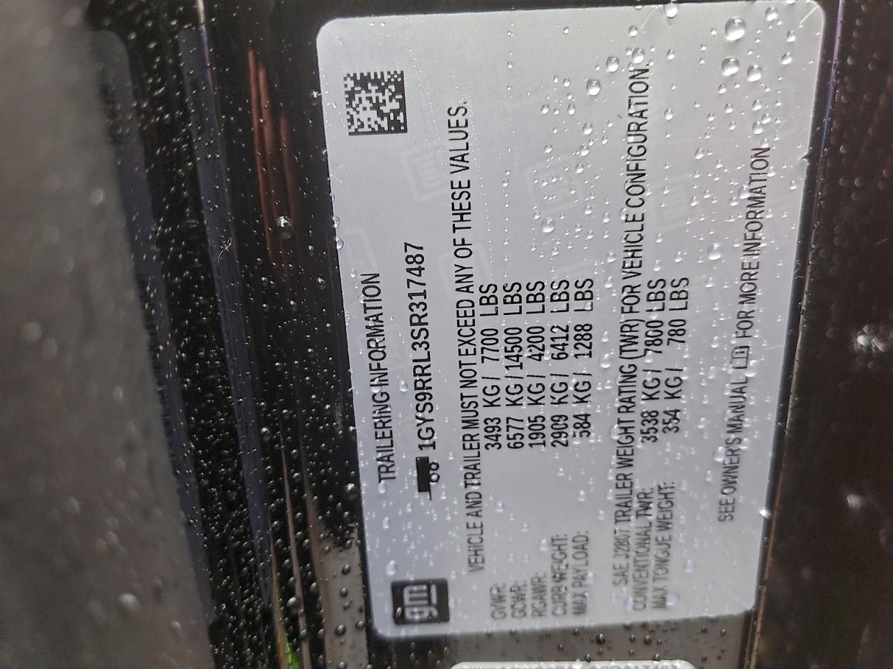 2025 Cadillac Escalade Esv Sport Platinum VIN: 1GYS9RRL3SR317487 Lot: 94393785