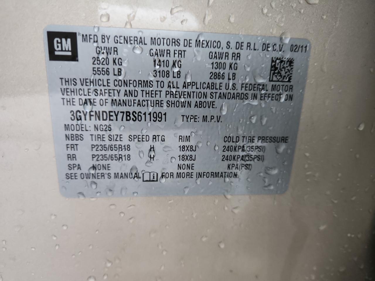 2011 Cadillac Srx Luxury Collection VIN: 3GYFNDEY7BS611991 Lot: 93338065