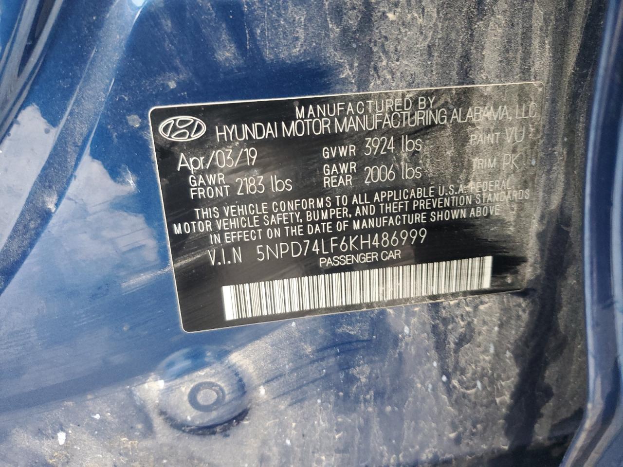 2019 Hyundai Elantra Se VIN: 5NPD74LF6KH486999 Lot: 93670095