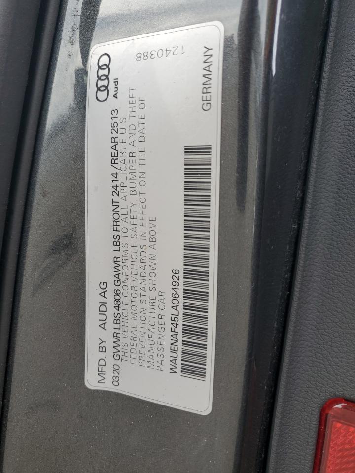 2020 Audi A4 Premium Plus VIN: WAUENAF45LA064926 Lot: 92896905