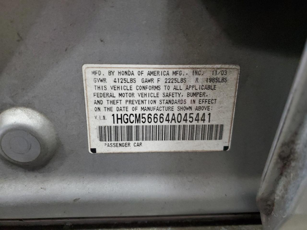 2004 Honda Accord Ex VIN: 1HGCM56664A045441 Lot: 92994155