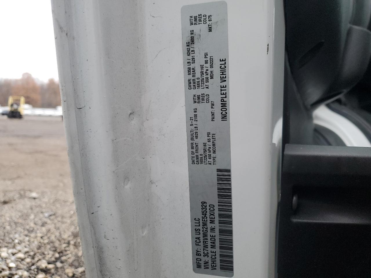 2021 Ram Promaster 3500 3500 Standard VIN: 3C7WRVMG2ME545329 Lot: 93139225