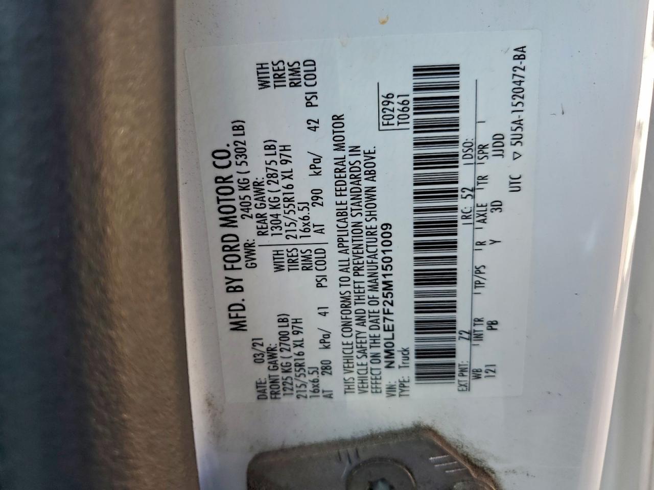 2021 Ford Transit Connect Xlt VIN: NM0LE7F25M1501009 Lot: 93929345