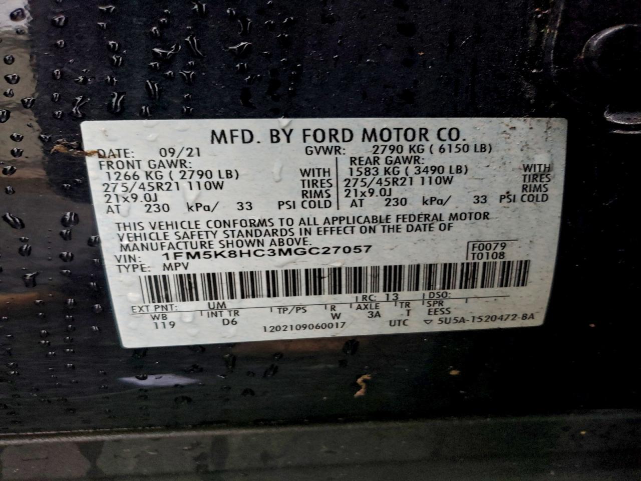 2021 Ford Explorer Platinum VIN: 1FM5K8HC3MGC27057 Lot: 94497225