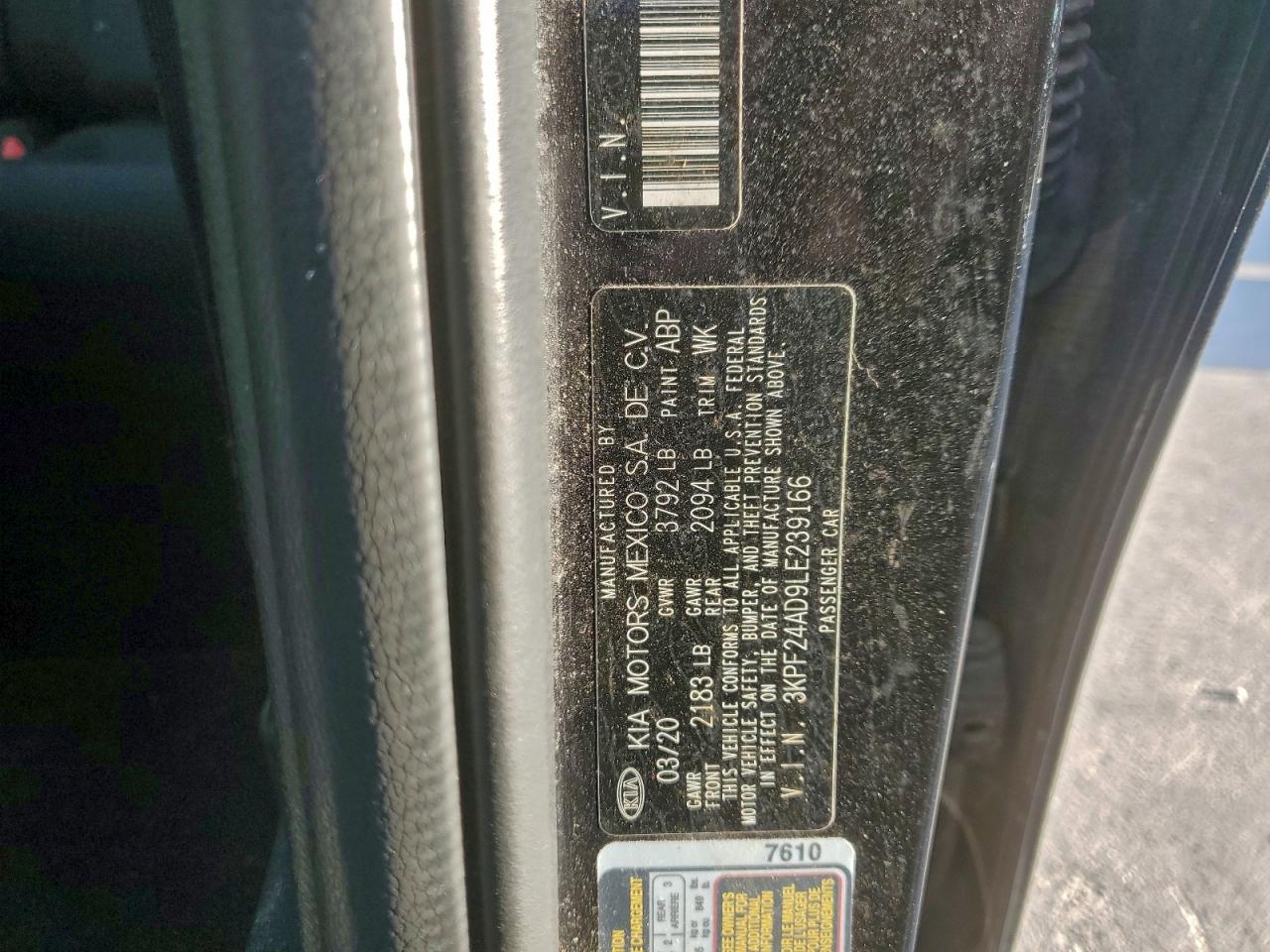 2020 Kia Forte Fe VIN: 3KPF24AD9LE239166 Lot: 92370225