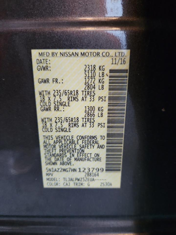 2017 Nissan Murano S VIN: 5N1AZ2MG7HN123799 Lot: 93146965