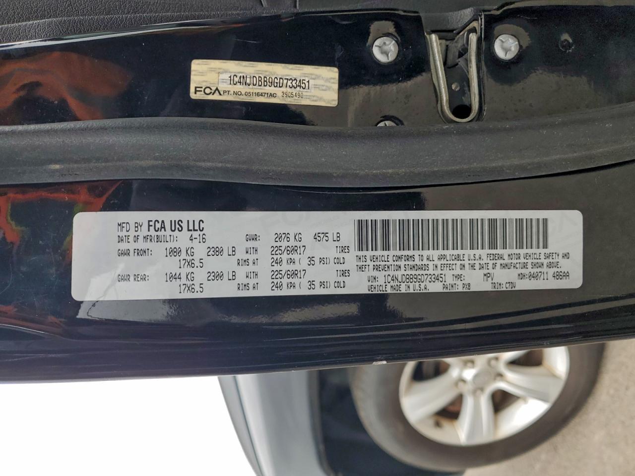 2016 Jeep Compass Sport VIN: 1C4NJDBB9GD733451 Lot: 94481145