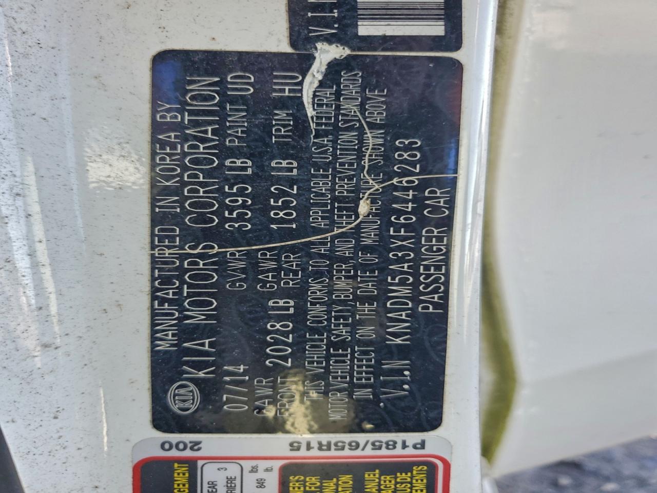 2015 Kia Rio Lx VIN: KNADM5A3XF6446283 Lot: 93736955