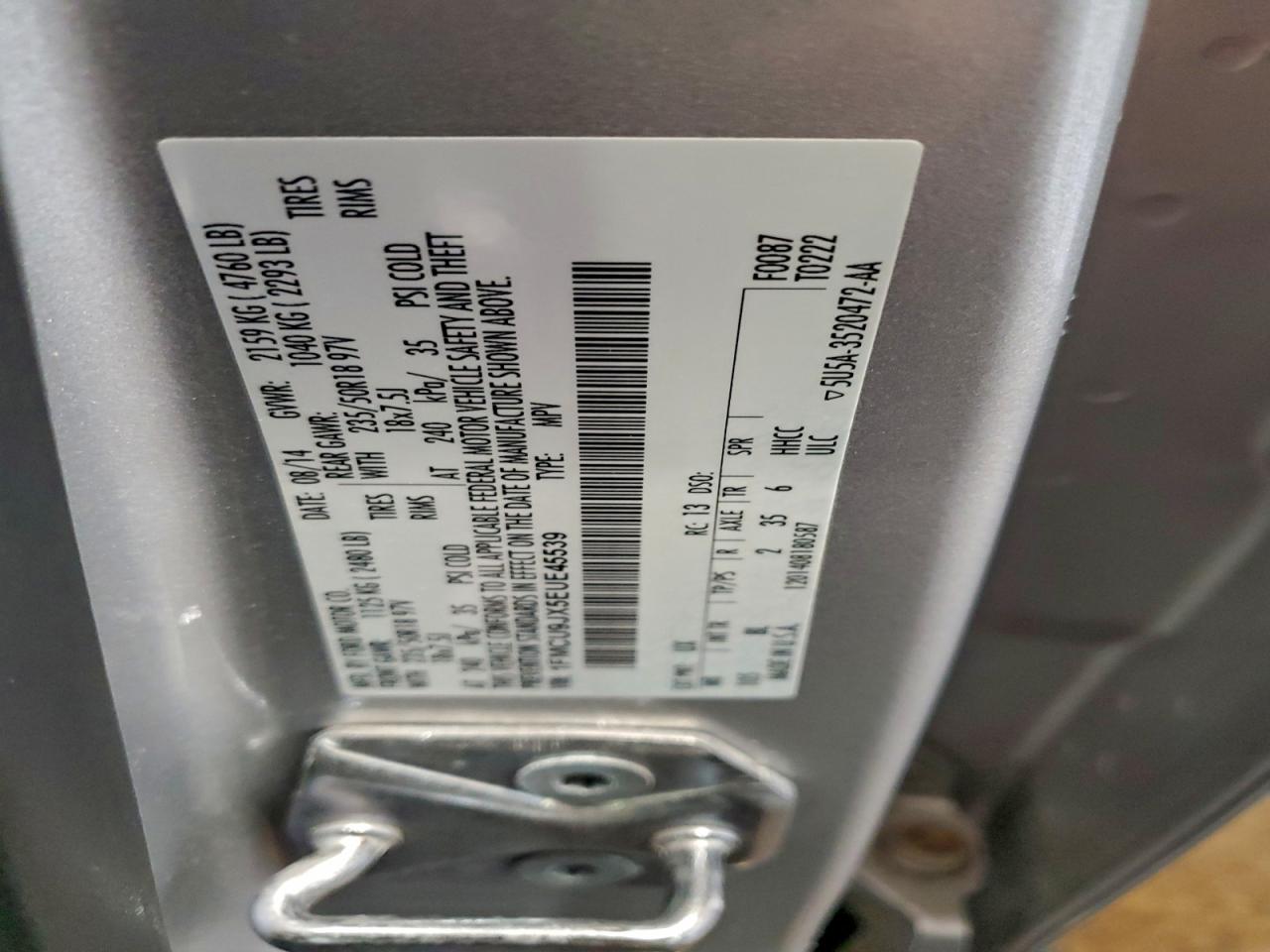 2014 Ford Escape Titanium VIN: 1FMCU9JX5EUE45539 Lot: 93750395