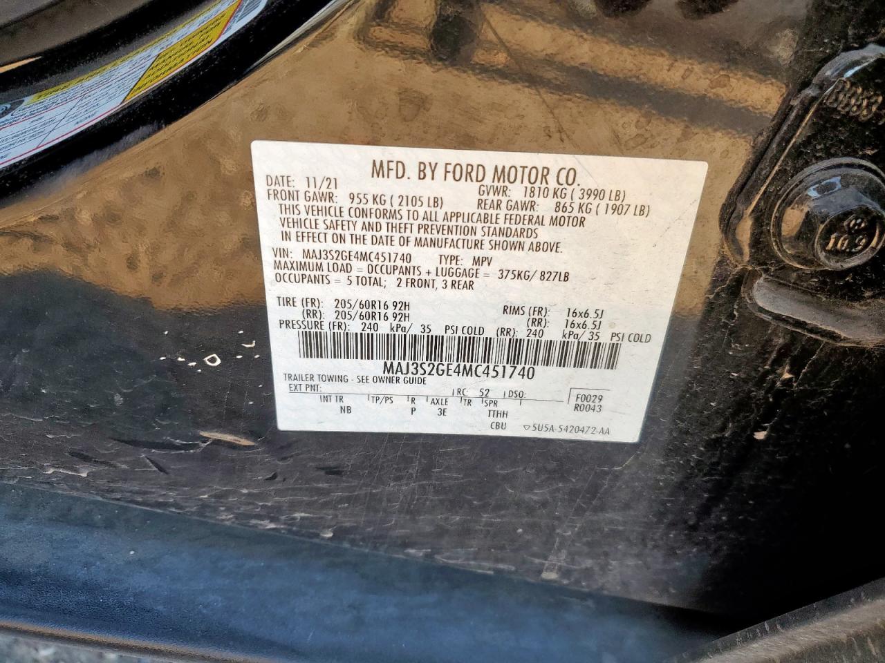 2021 Ford Ecosport Se VIN: MAJ3S2GE4MC451740 Lot: 90808945