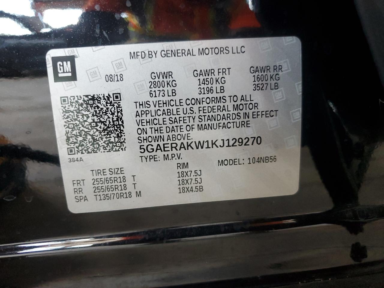 2019 Buick Enclave VIN: 5GAERAKW1KJ129270 Lot: 91367255