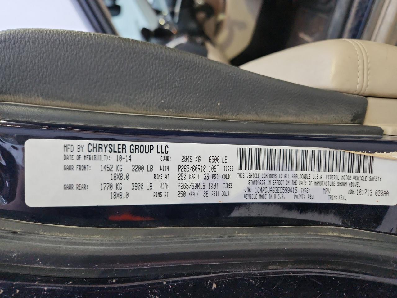 2014 Dodge Durango Sxt VIN: 1C4RDJAG3EC599415 Lot: 93102865