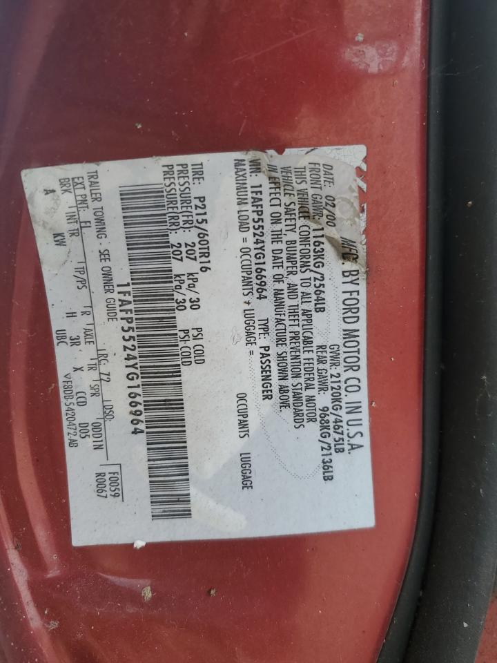 2000 Ford Taurus Ses VIN: 1FAFP5524YG166964 Lot: 91851745