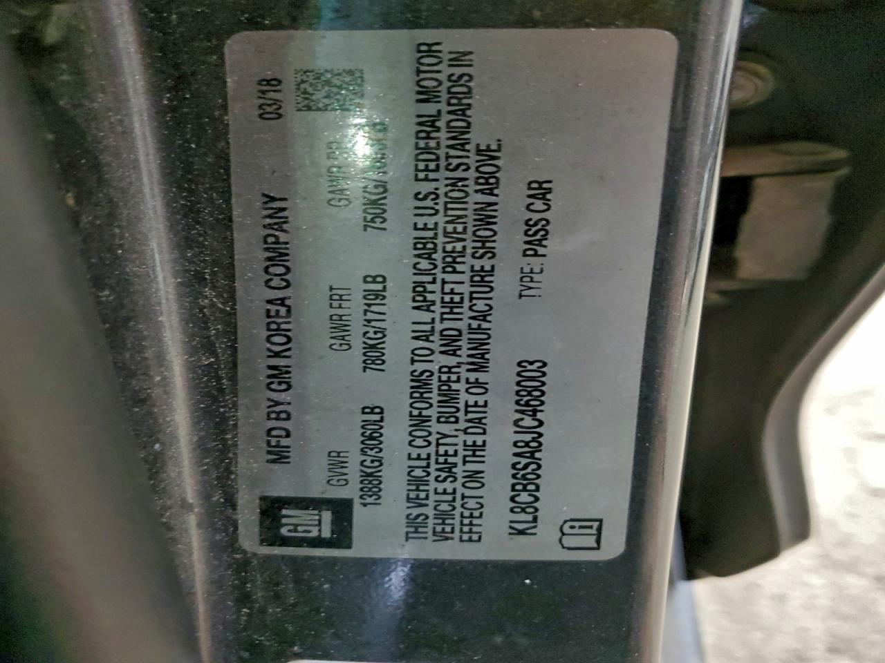 2018 Chevrolet Spark Ls VIN: KL8CB6SA8JC468003 Lot: 93835765