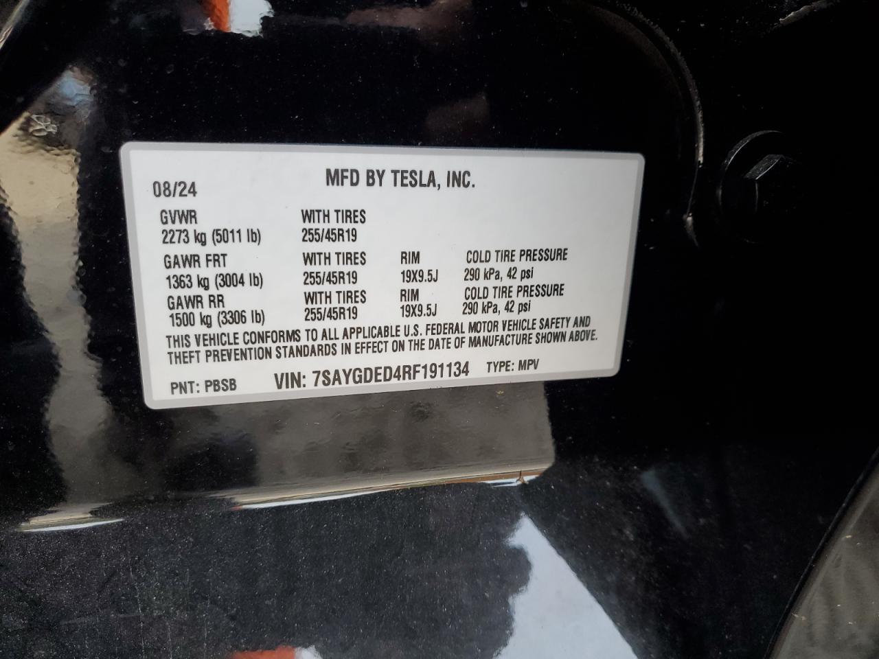 2024 Tesla Model Y VIN: 7SAYGDED4RF191134 Lot: 91867285