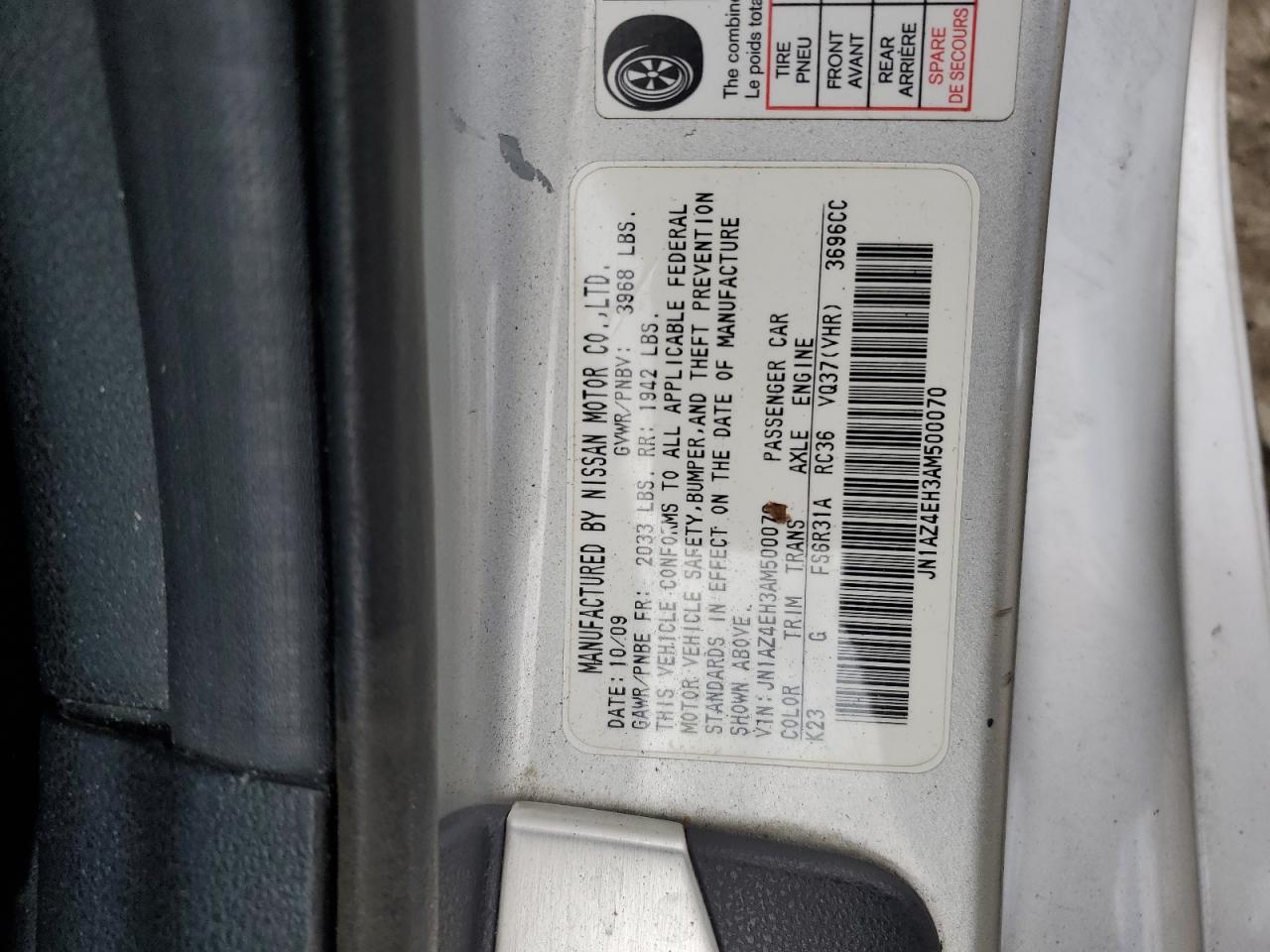 2010 Nissan 370Z VIN: JN1AZ4EH3AM500070 Lot: 92513575