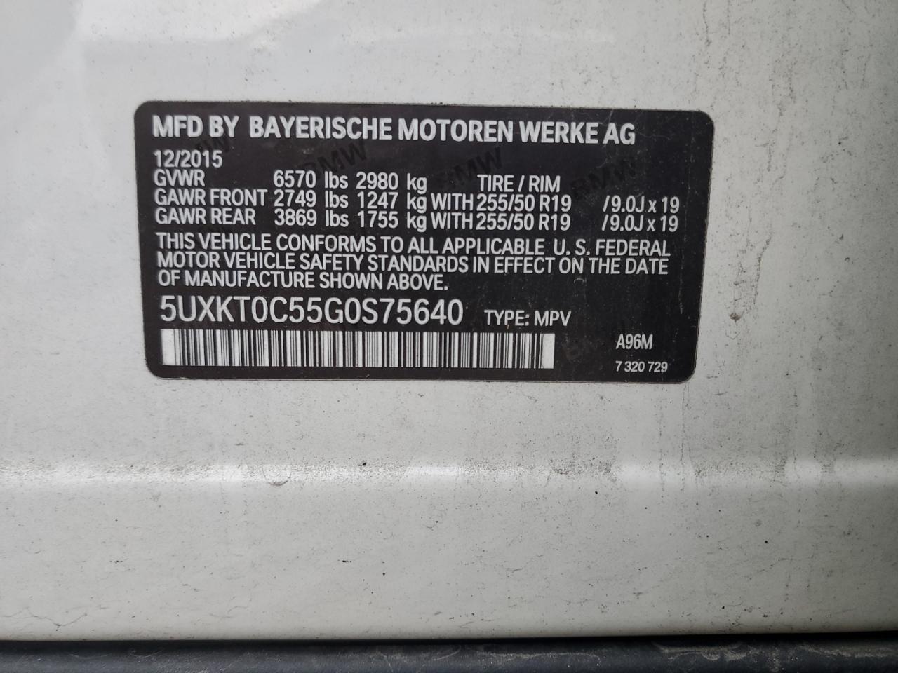 2016 BMW X5 Xdr40E VIN: 5UXKT0C55G0S75640 Lot: 92358205