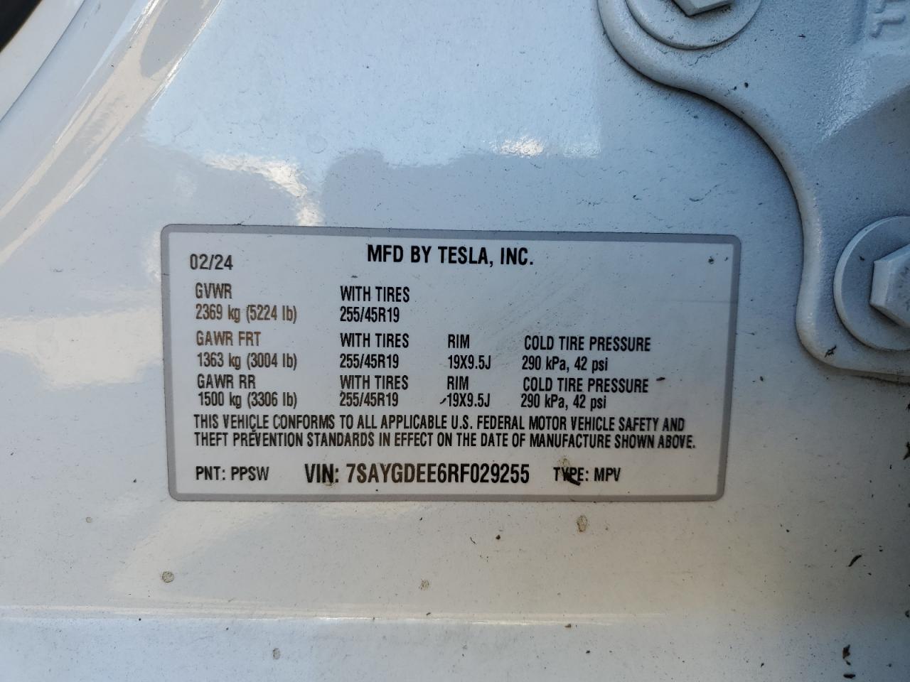 2024 Tesla Model Y VIN: 7SAYGDEE6RF029255 Lot: 91029415