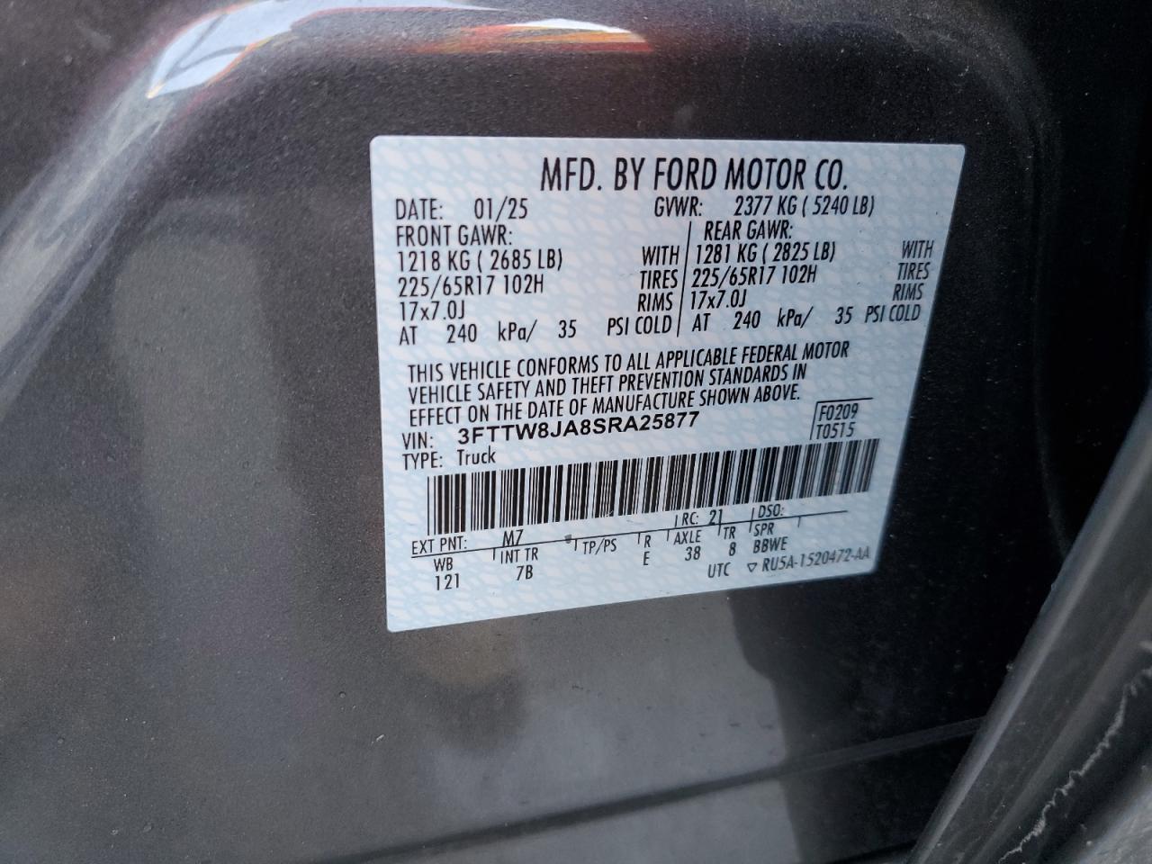 2025 Ford Maverick Xlt VIN: 3FTTW8JA8SRA25877 Lot: 91691935