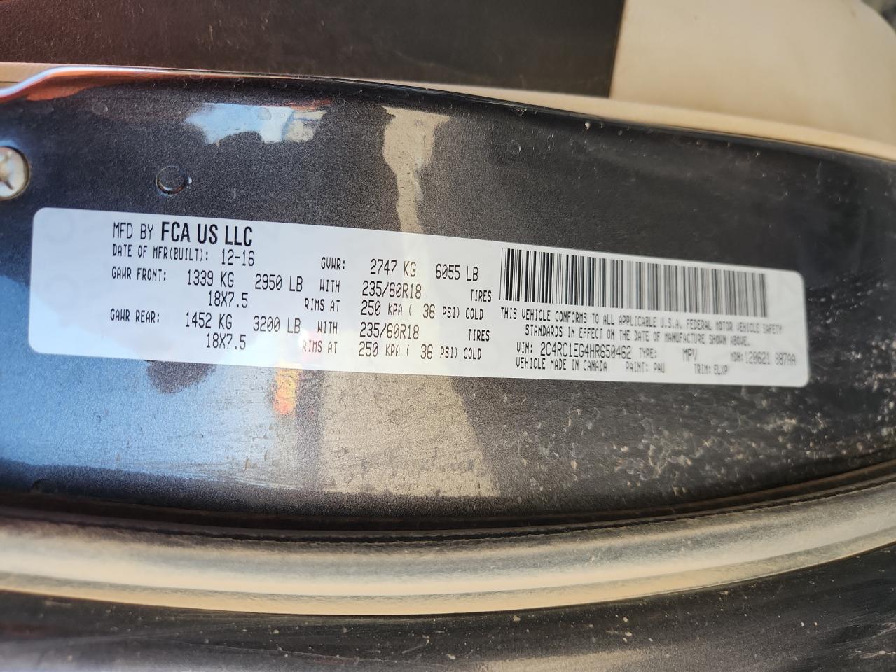 2017 Chrysler Pacifica Touring L Plus VIN: 2C4RC1EG4HR650462 Lot: 92360435