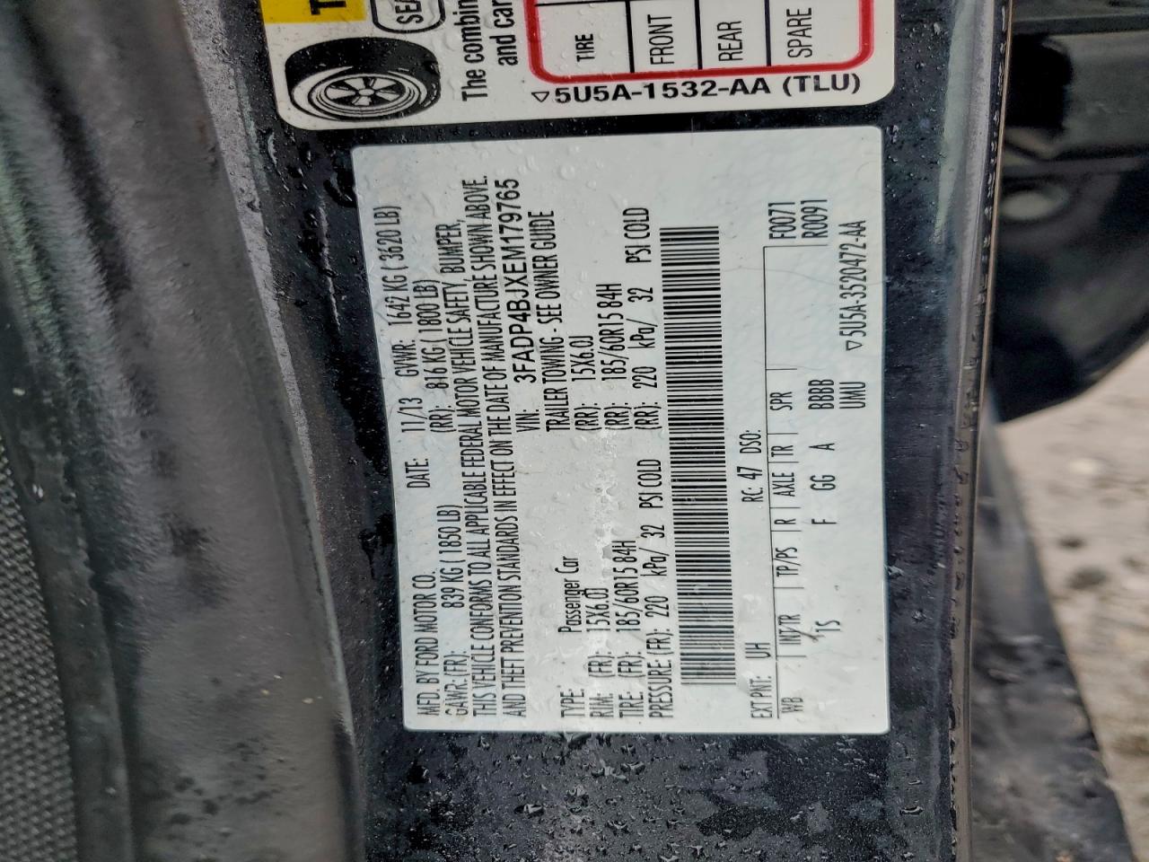 2014 Ford Fiesta Se VIN: 3FADP4BJXEM179765 Lot: 94256375