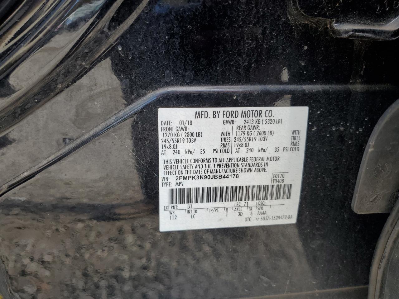 2018 Ford Edge Titanium VIN: 2FMPK3K90JBB44178 Lot: 92897625