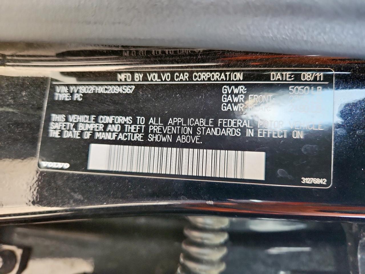 2012 Volvo S60 T6 VIN: YV1902FHXC2094567 Lot: 92736265