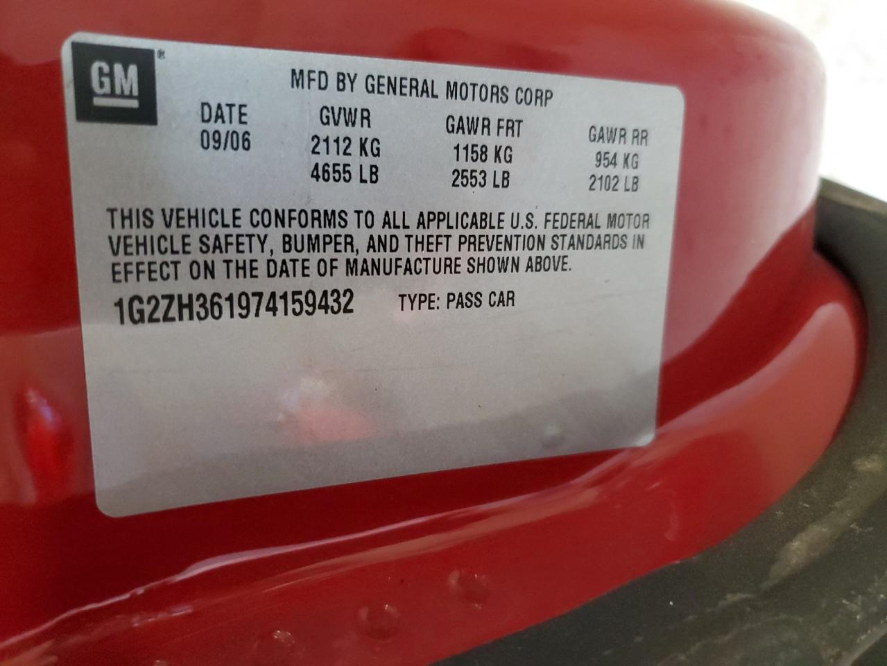 2007 Pontiac G6 Gt VIN: 1G2ZH361974159432 Lot: 82678305