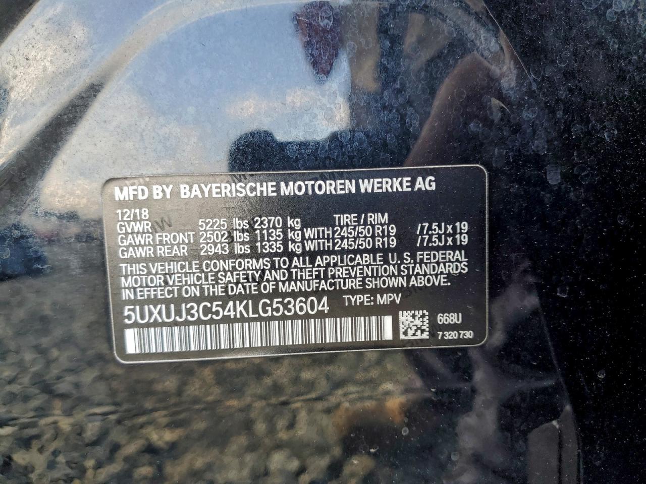 2019 BMW X4 xDrive30I VIN: 5UXUJ3C54KLG53604 Lot: 94179665