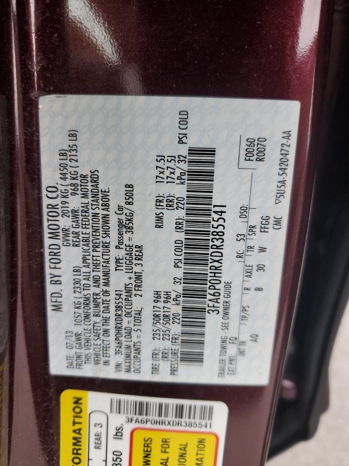 2013 Ford Fusion Se VIN: 3FA6P0HRXDR385541 Lot: 93271315