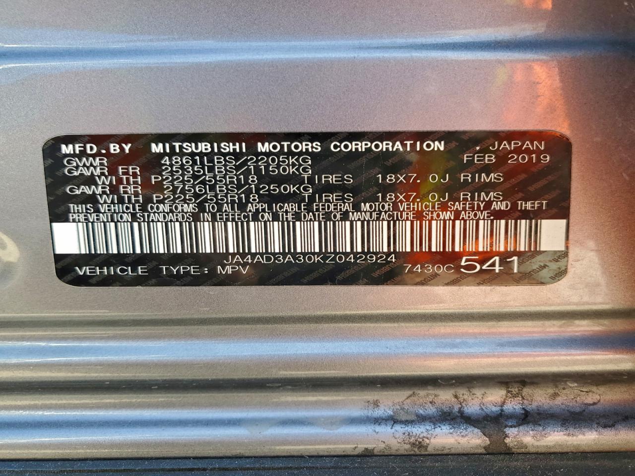 2019 Mitsubishi Outlander Se VIN: JA4AD3A30KZ042924 Lot: 94432095