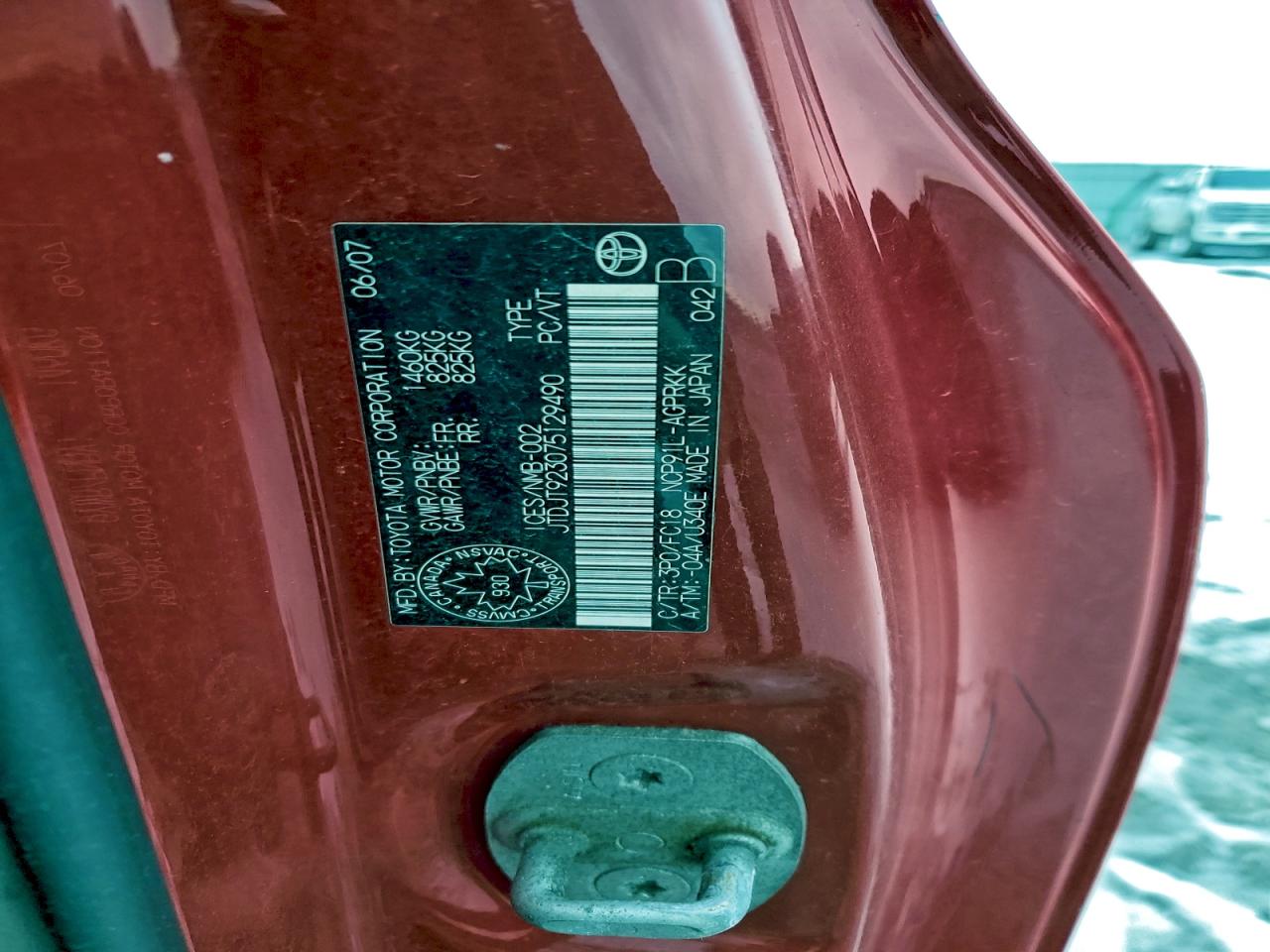 2007 Toyota Yaris VIN: JTDJT923075129490 Lot: 93846445