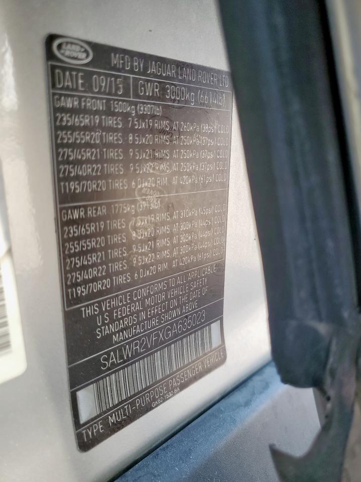 2016 Land Rover Range Rover Sport Hse VIN: SALWR2VFXGA635023 Lot: 92861105