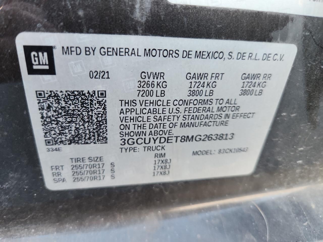 2021 Chevrolet Silverado K1500 Lt VIN: 3GCUYDET8MG263813 Lot: 93231135