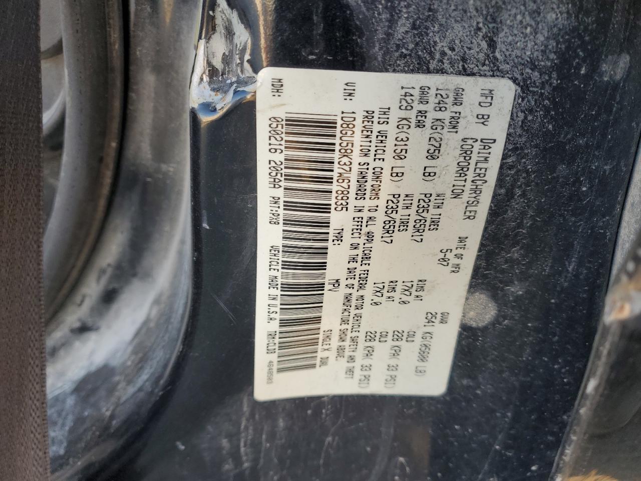 2007 Dodge Nitro Slt VIN: 1D8GU58K37W678935 Lot: 90422035