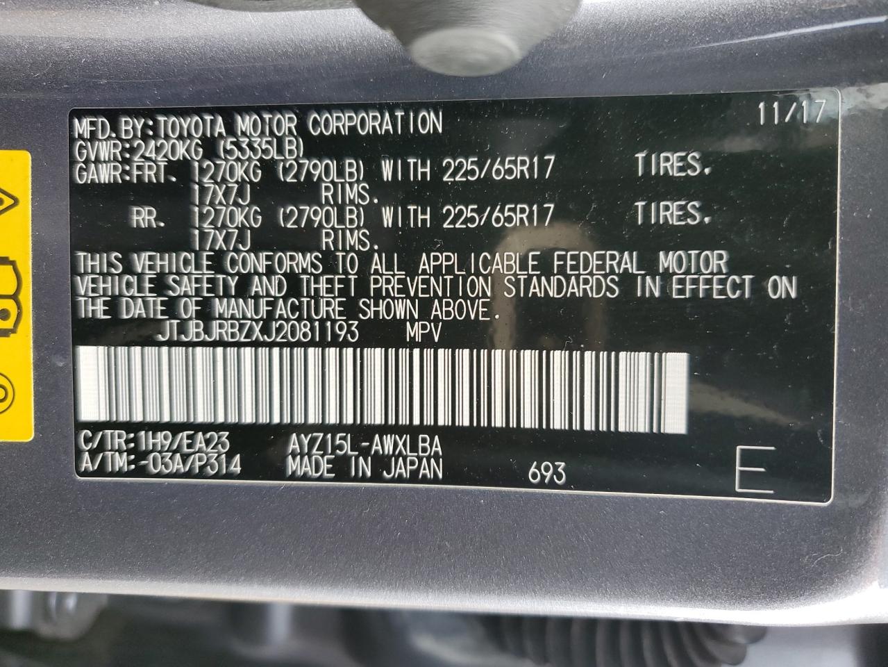 2018 Lexus Nx 300H VIN: JTJBJRBZXJ2081193 Lot: 93553645