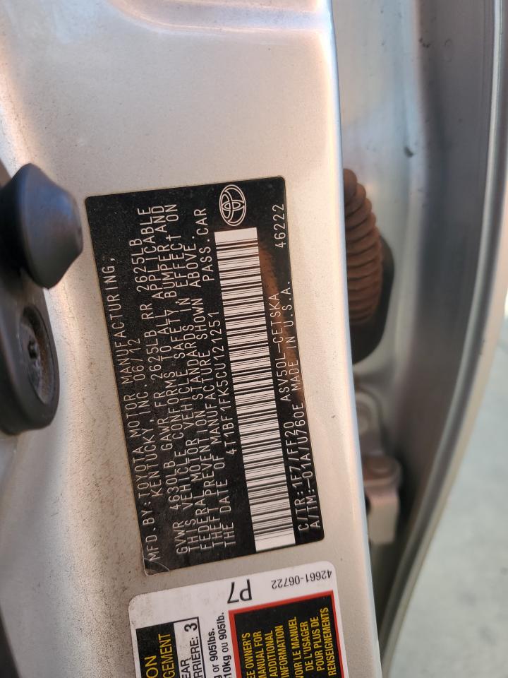 2012 Toyota Camry VIN: 4T1BF1FK5CU121251 Lot: 90847785