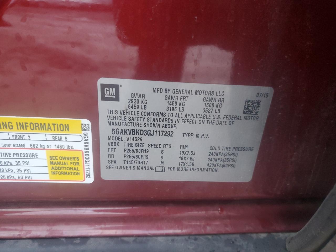 2016 Buick Enclave VIN: 5GAKVBKD3GJ117292 Lot: 92783045