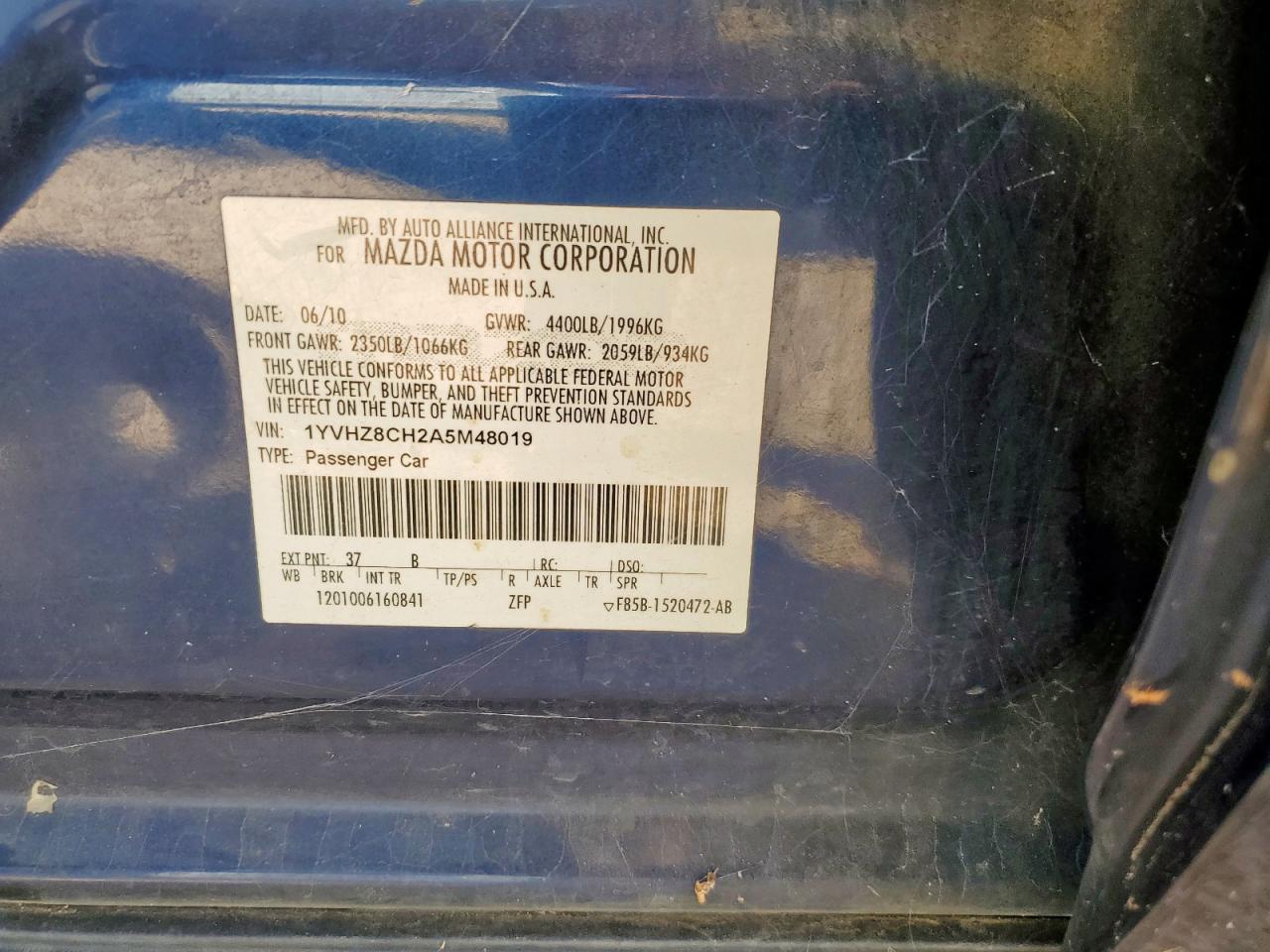 2010 Mazda 6 I VIN: 1YVHZ8CH2A5M48019 Lot: 91296965