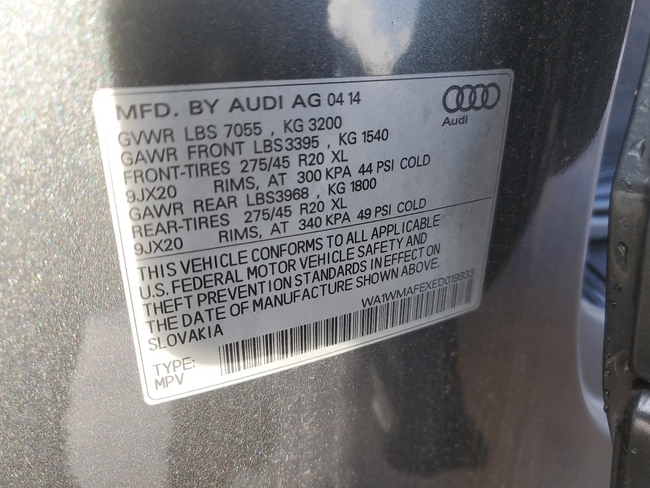 2014 Audi Q7 Prestige VIN: WA1WMAFEXED019933 Lot: 93471435