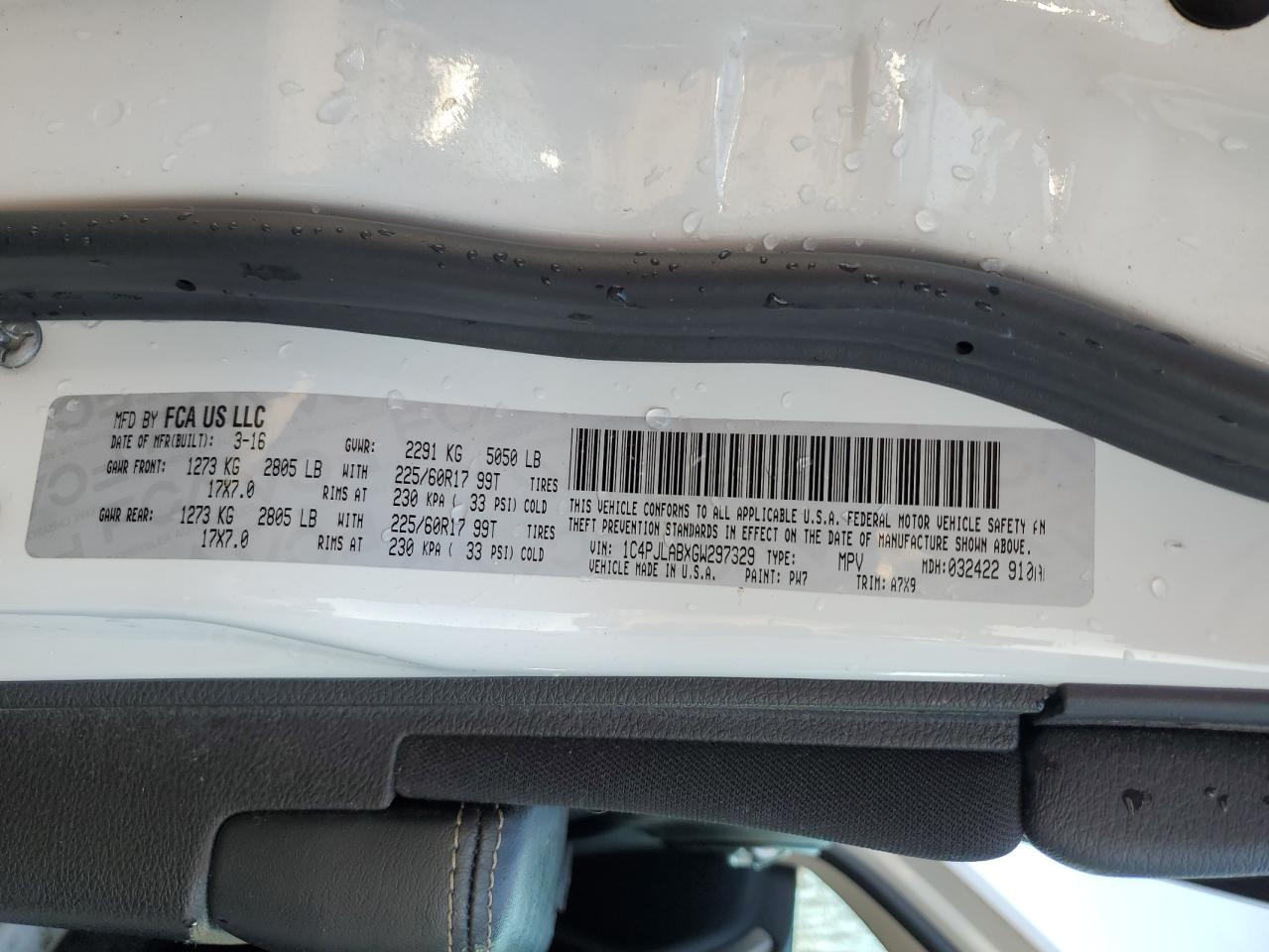 2016 Jeep Cherokee Sport VIN: 1C4PJLABXGW297329 Lot: 91581515