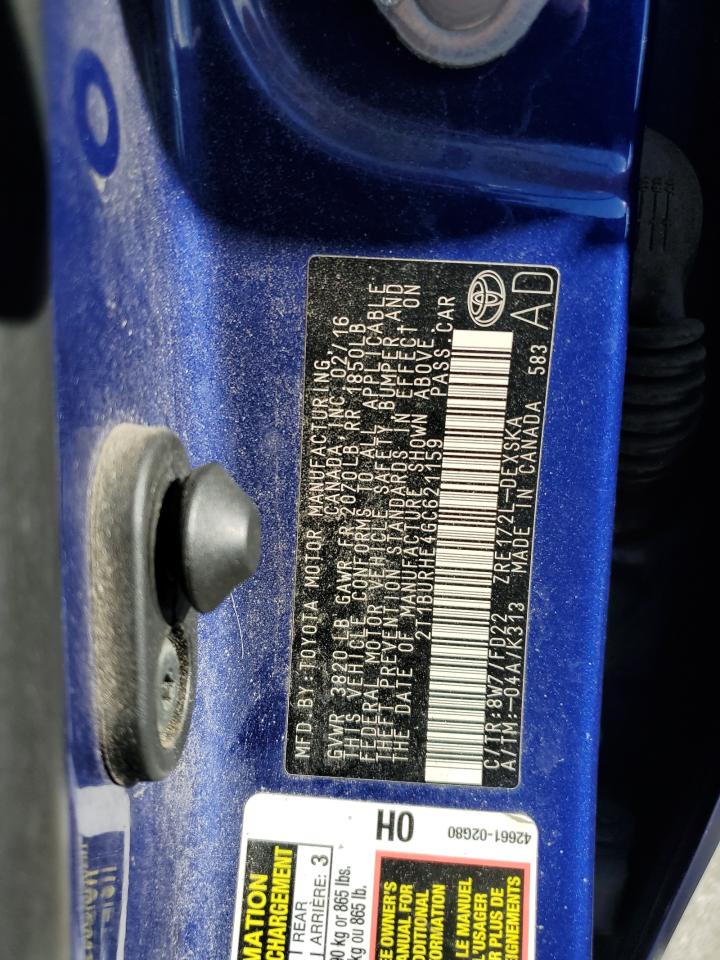 2016 Toyota Corolla L VIN: 2T1BURHE4GC621159 Lot: 91794275