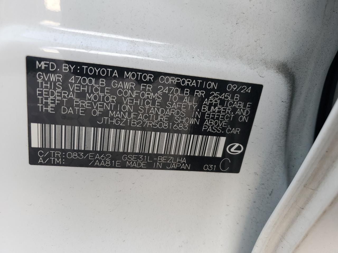 2024 Lexus Is 350 F Sport Design VIN: JTHGZ1B27R5081683 Lot: 92604065