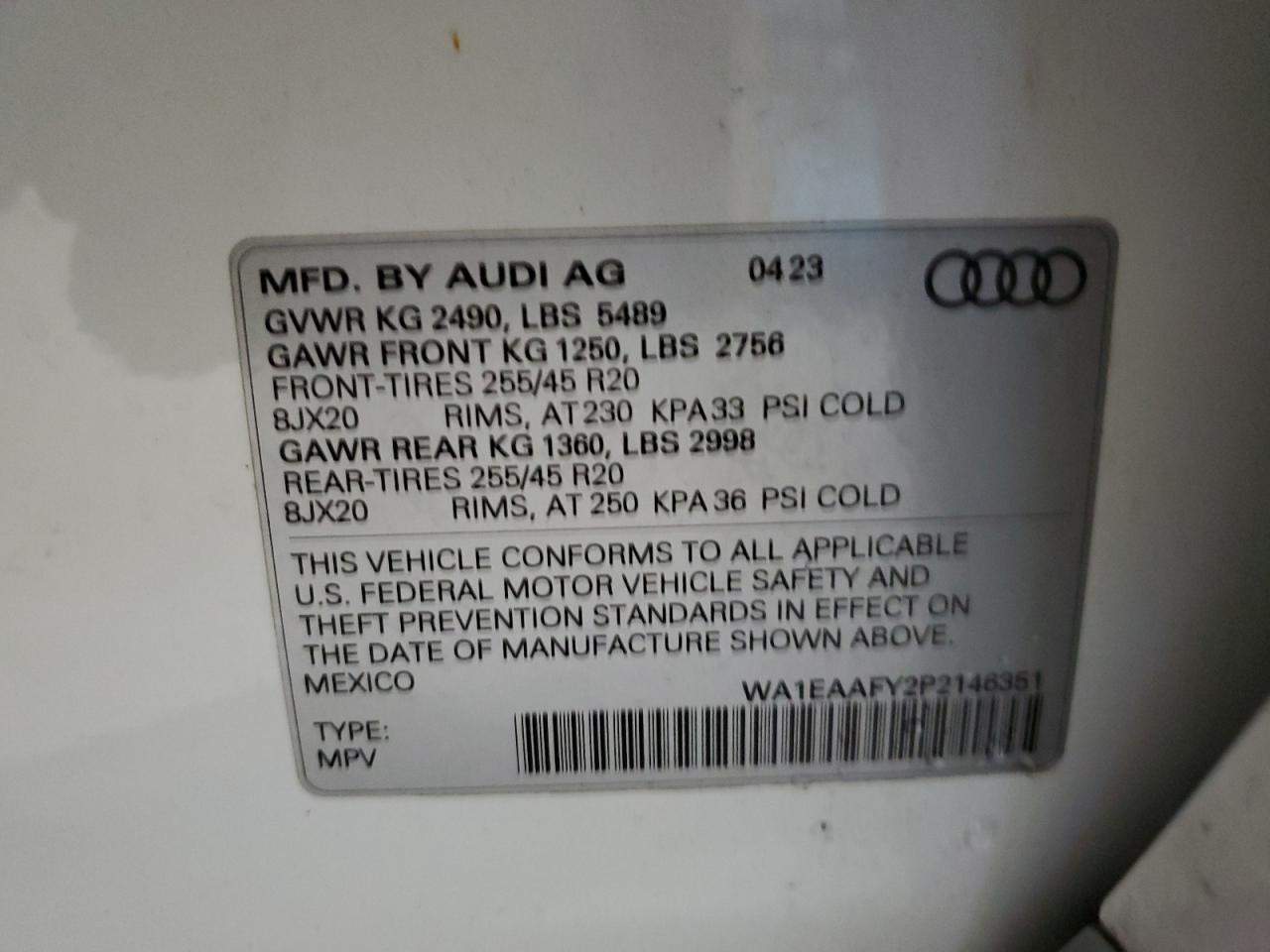 2023 Audi Q5 Premium Plus 45 VIN: WA1EAAFY2P2146351 Lot: 92006725