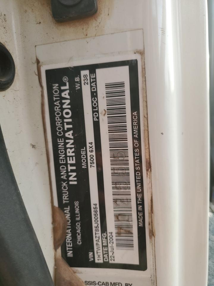 2005 International Worksr7500 - Dump Truck VIN: 1HTWPAZT85J005654 Lot: 92083255