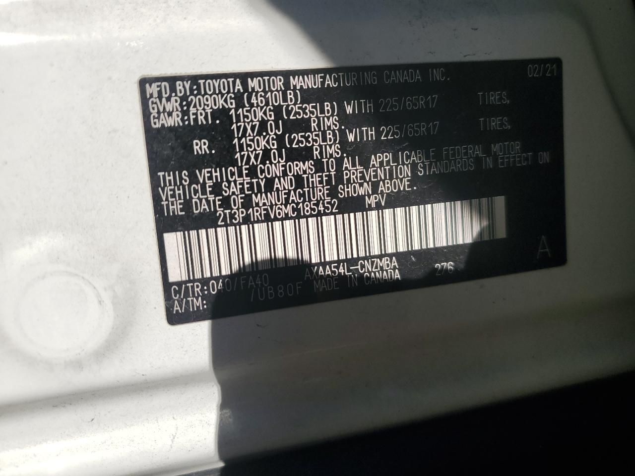 2021 Toyota Rav4 Xle VIN: 2T3P1RFV6MC185452 Lot: 92409735