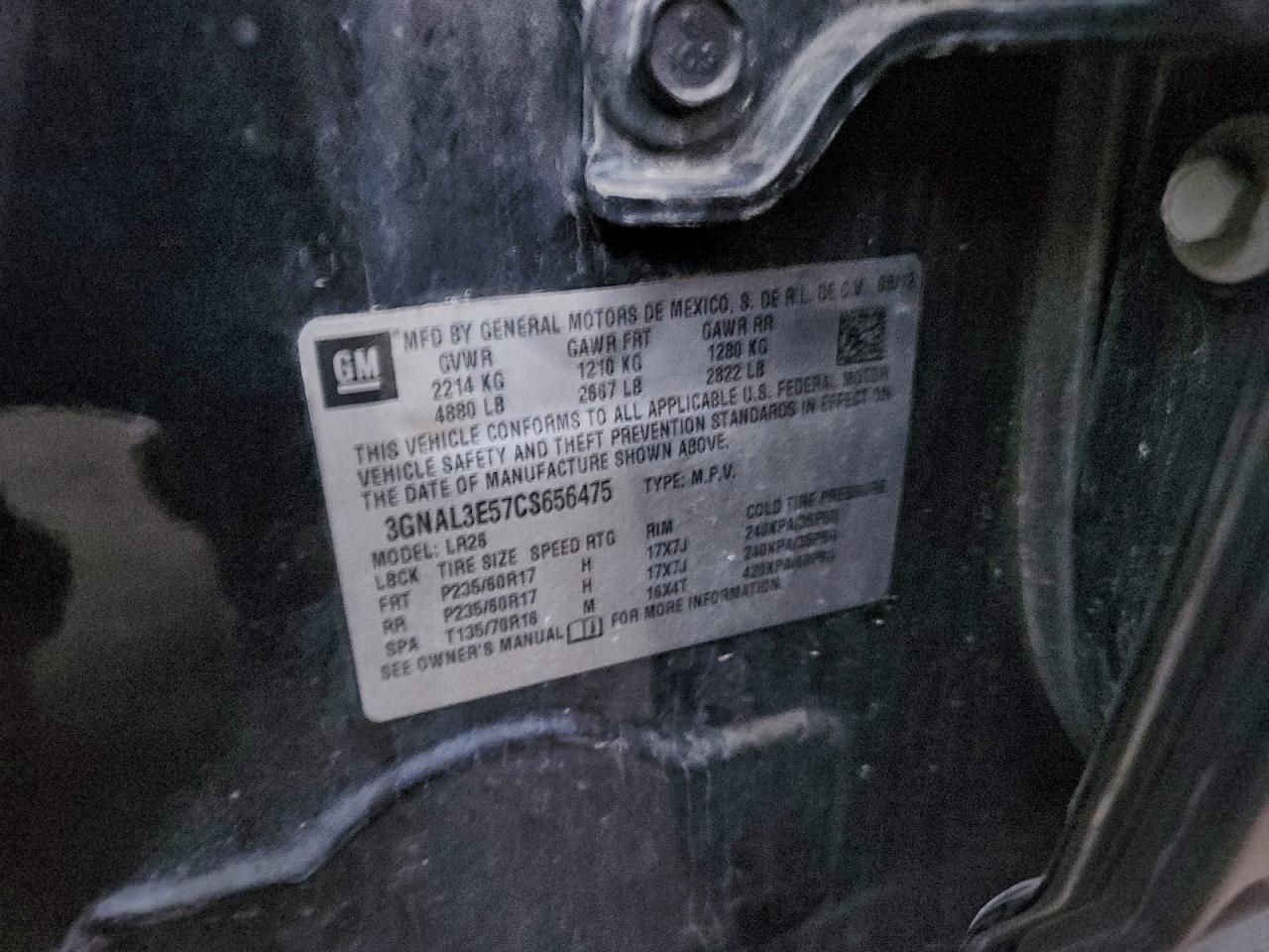 2012 Chevrolet Captiva Sport VIN: 3GNAL3E57CS656475 Lot: 94190155